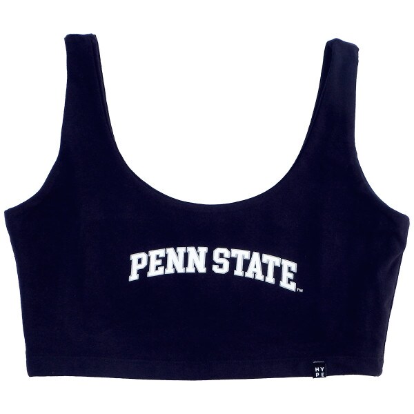 women's navy scoop neck crop top with screened Penn State
